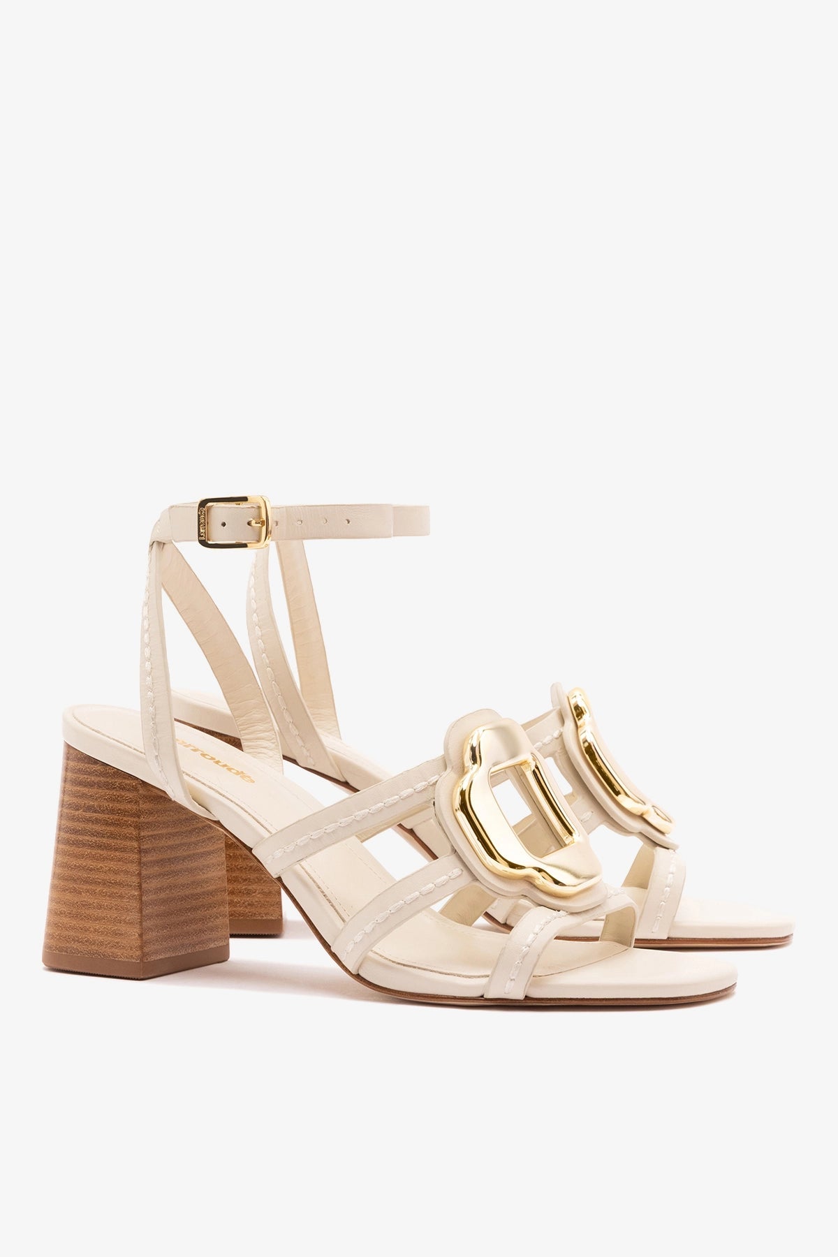 Larroude Margherita Block Sandal Ivory Leather