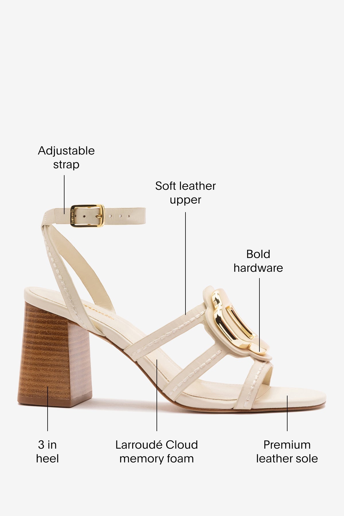 Larroude Margherita Block Sandal Ivory Leather