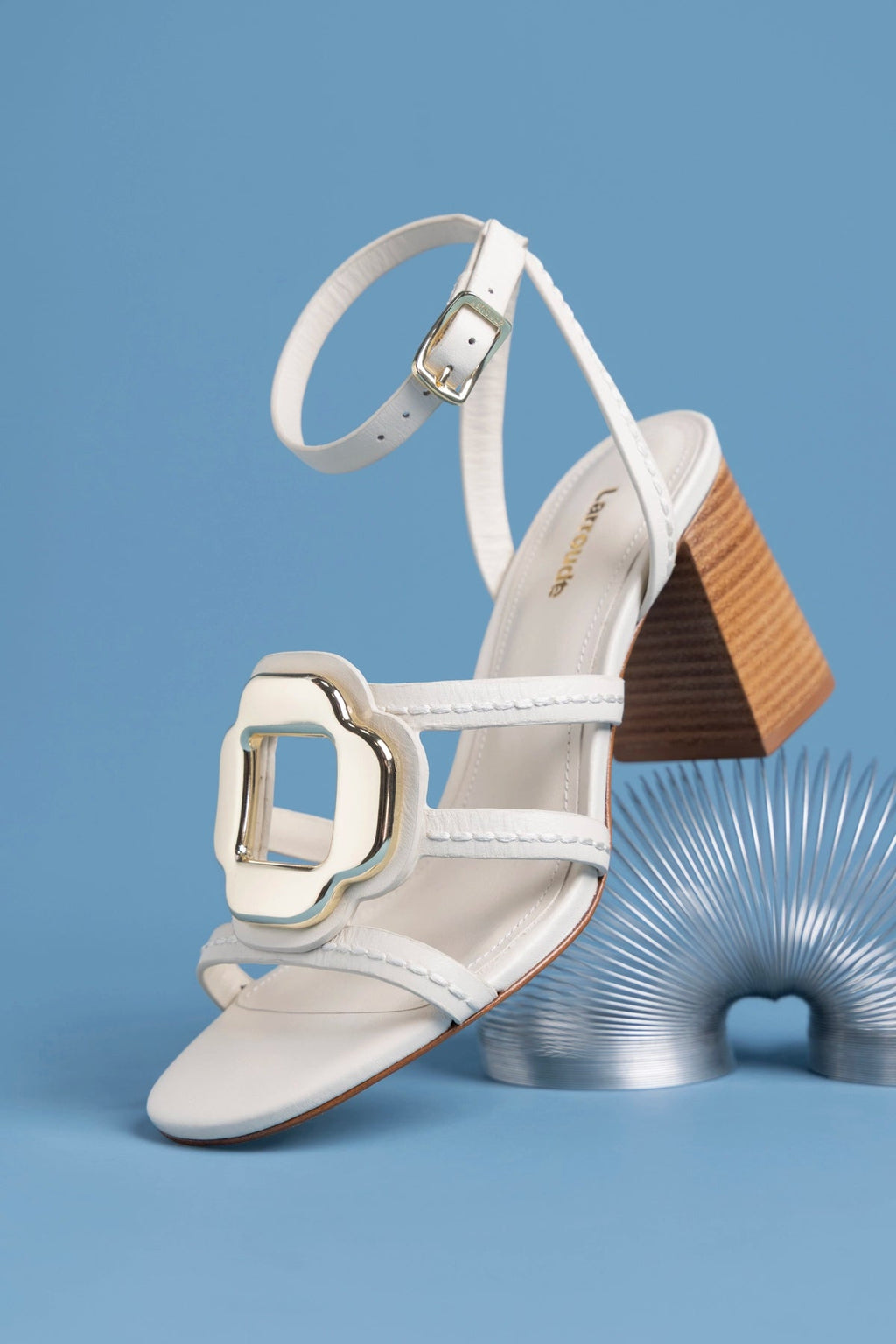 Larroude Margherita Block Sandal Ivory Leather
