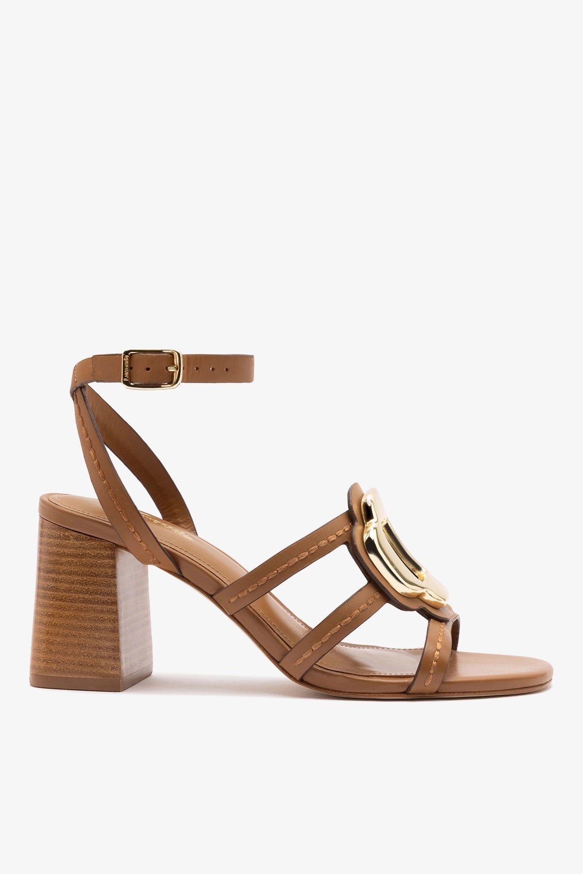 Larroude Margherita Block Sandal Caramel Leather