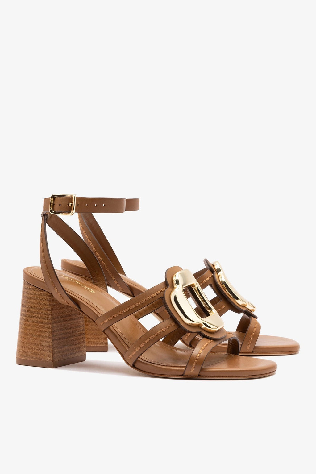 Larroude Margherita Block Sandal Caramel Leather