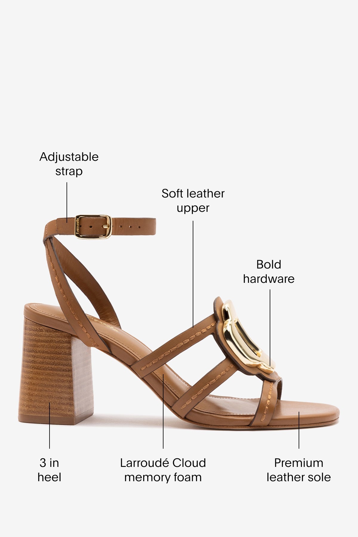 Larroude Margherita Block Sandal Caramel Leather
