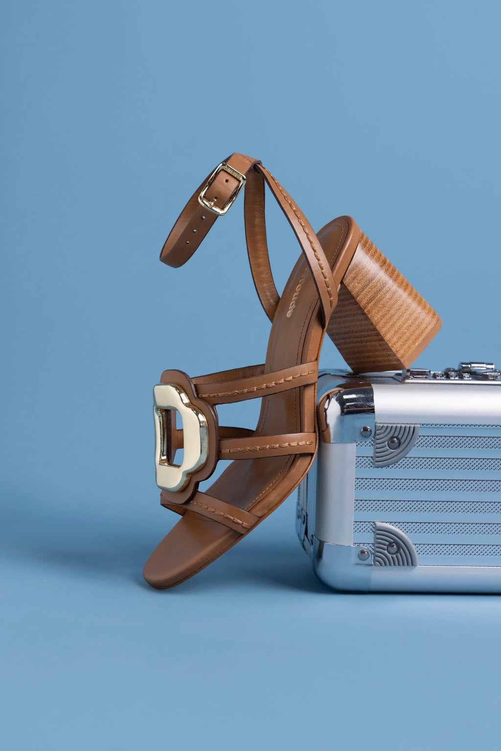 Larroude Margherita Block Sandal Caramel Leather