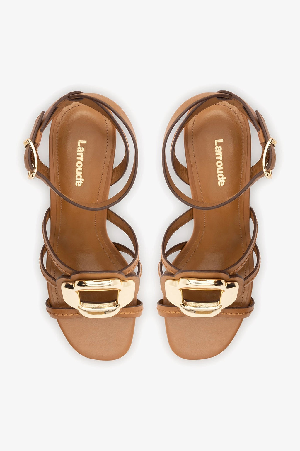 Larroude Margherita Block Sandal Caramel Leather