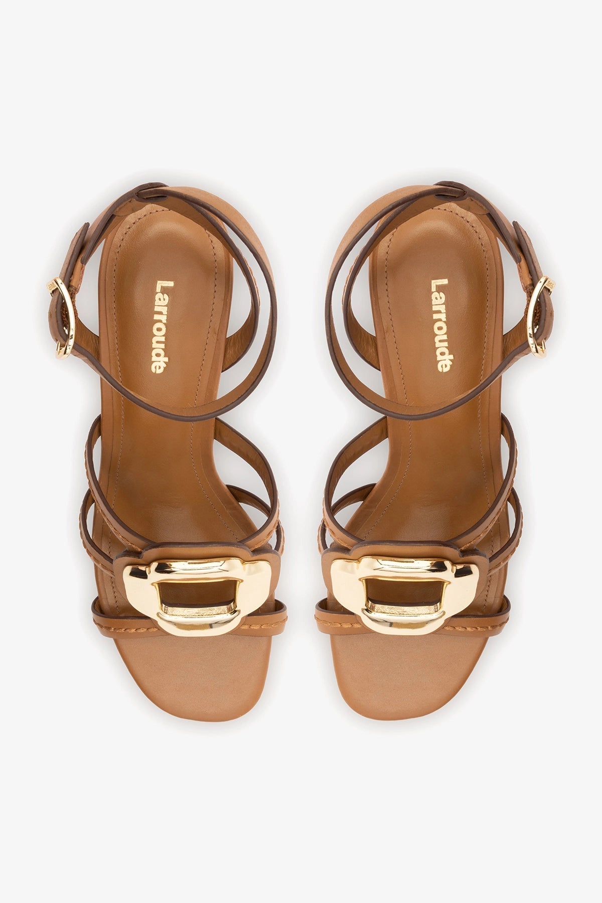 Larroude Margherita Block Sandal Caramel Leather