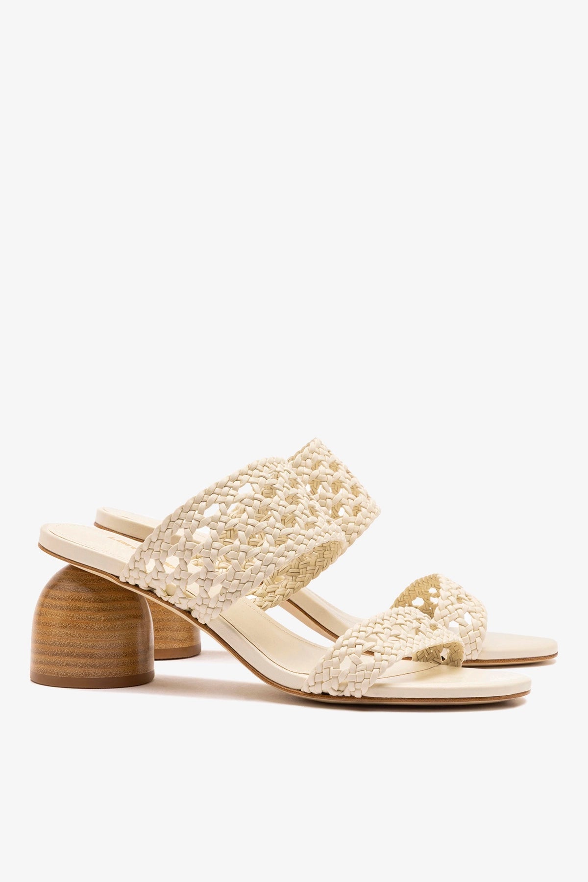 Larroude Dew Drop Macrame Sandal In Ivory Leather