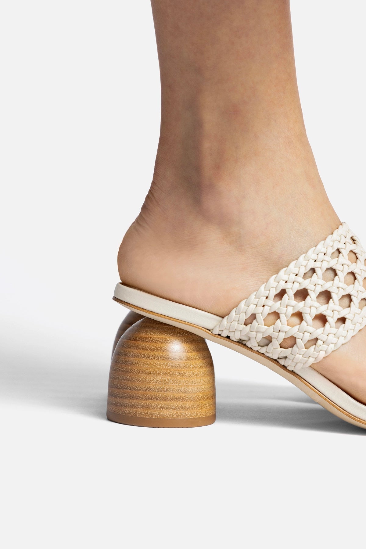 Larroude Dew Drop Macrame Sandal In Ivory Leather