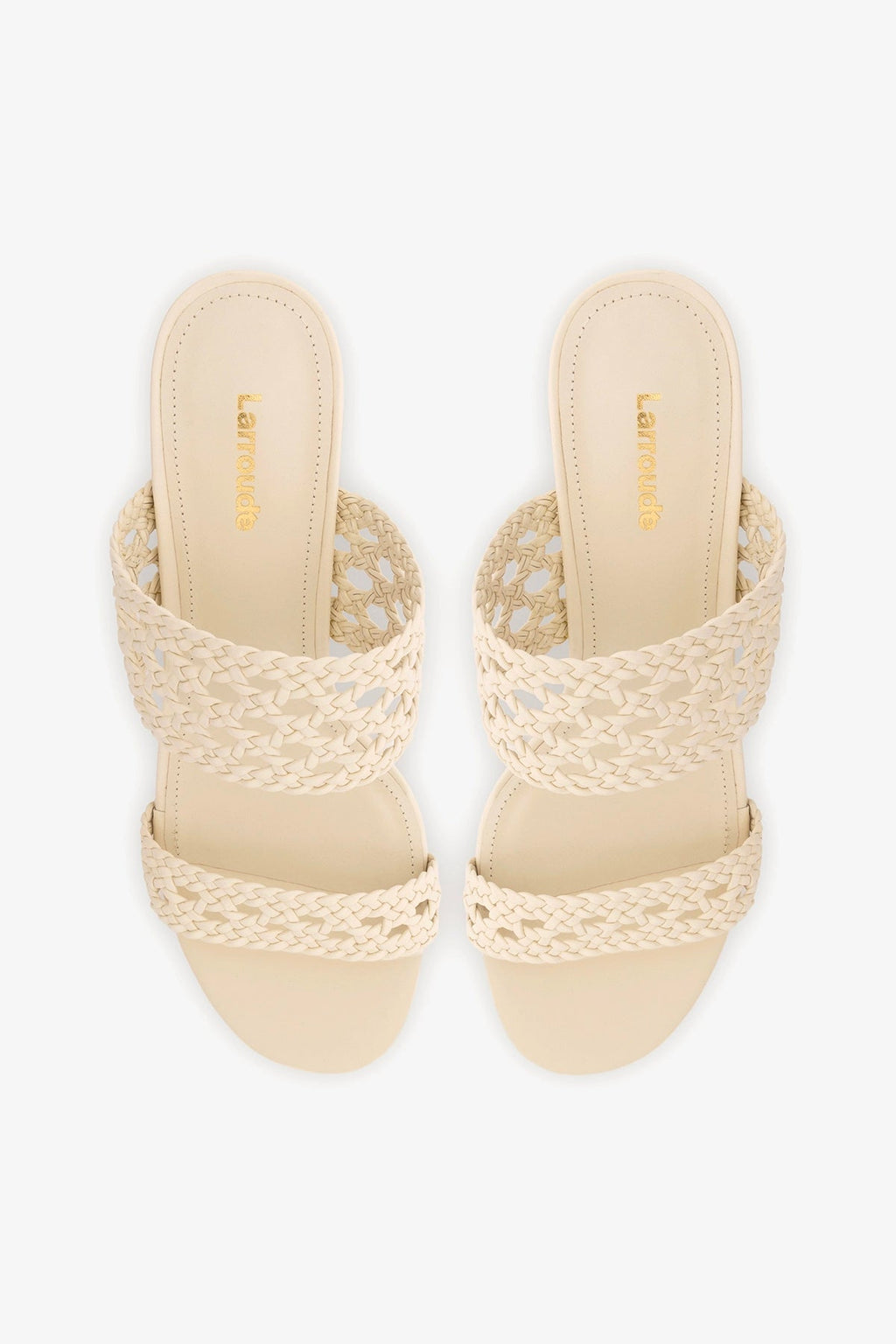 Larroude Dew Drop Macrame Sandal In Ivory Leather