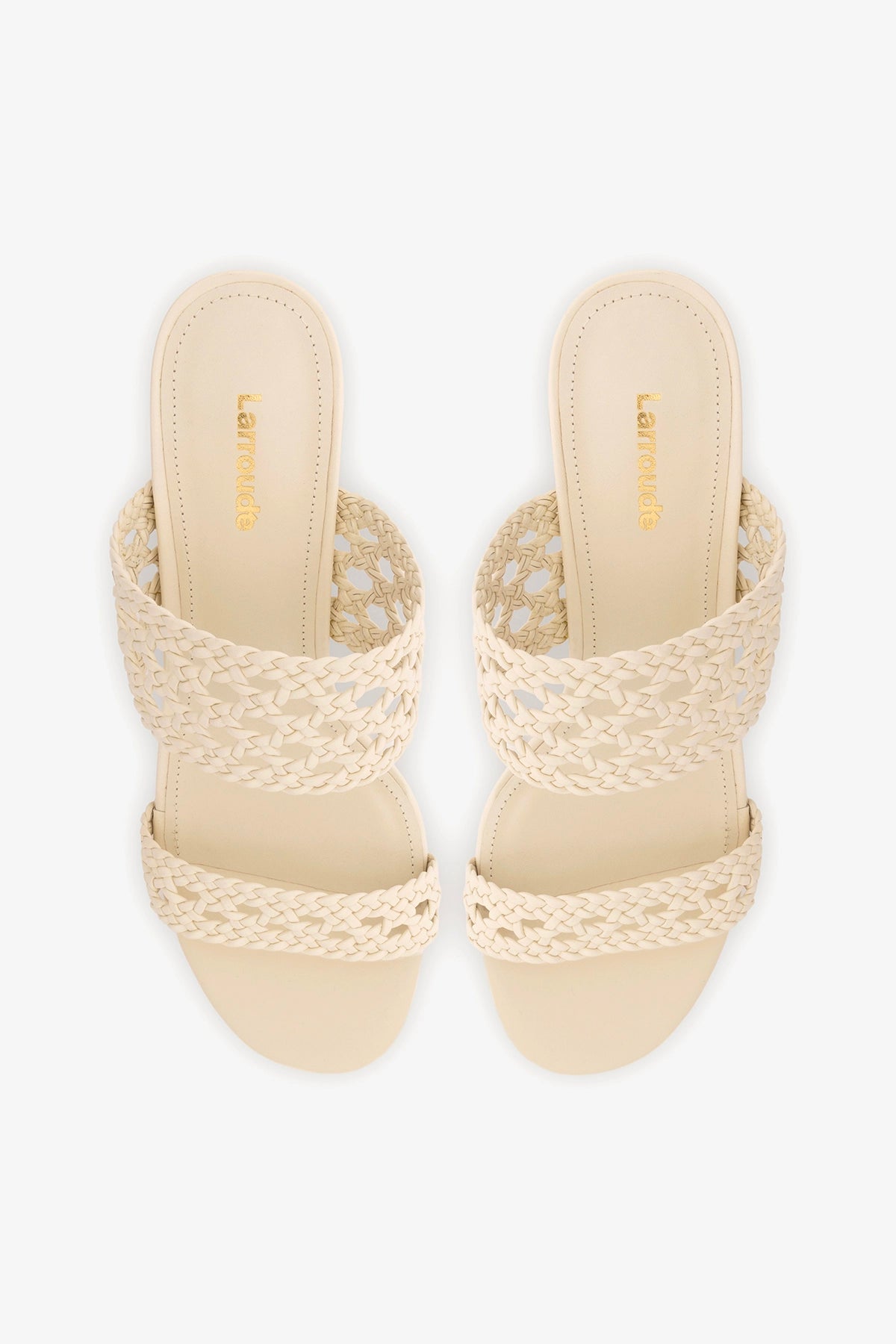 Larroude Dew Drop Macrame Sandal In Ivory Leather