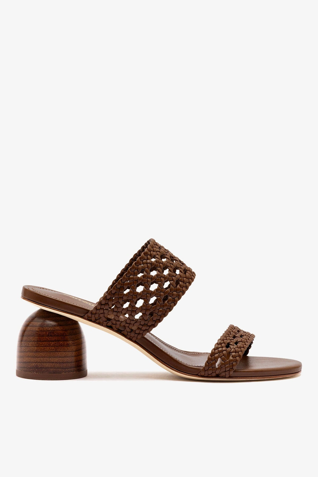 Larroude Dew Drop Macrame Sandal In Burnt Umber Leather