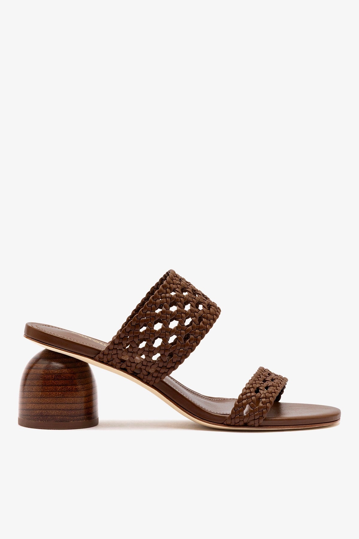 Larroude Dew Drop Macrame Sandal In Burnt Umber Leather