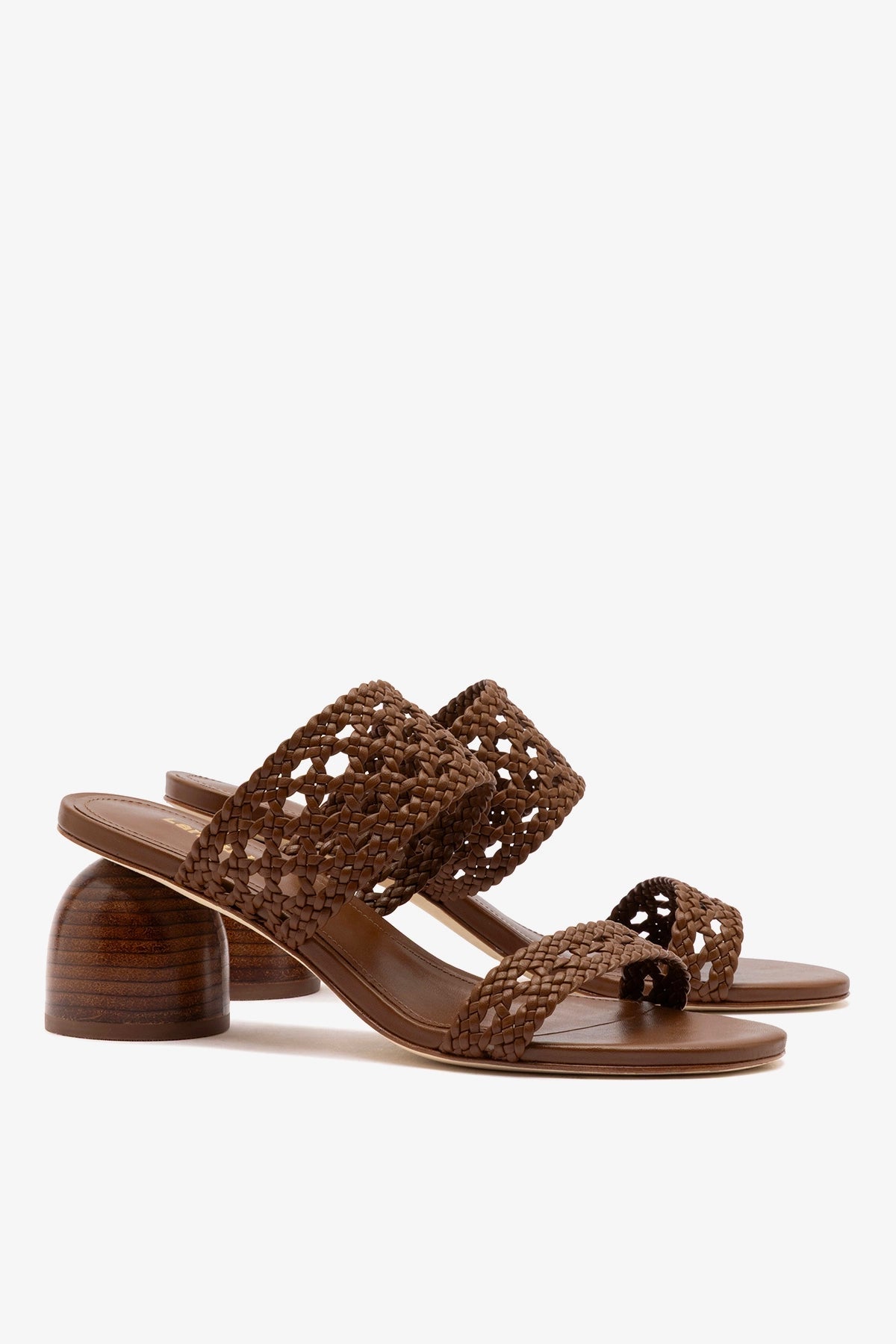 Larroude Dew Drop Macrame Sandal In Burnt Umber Leather
