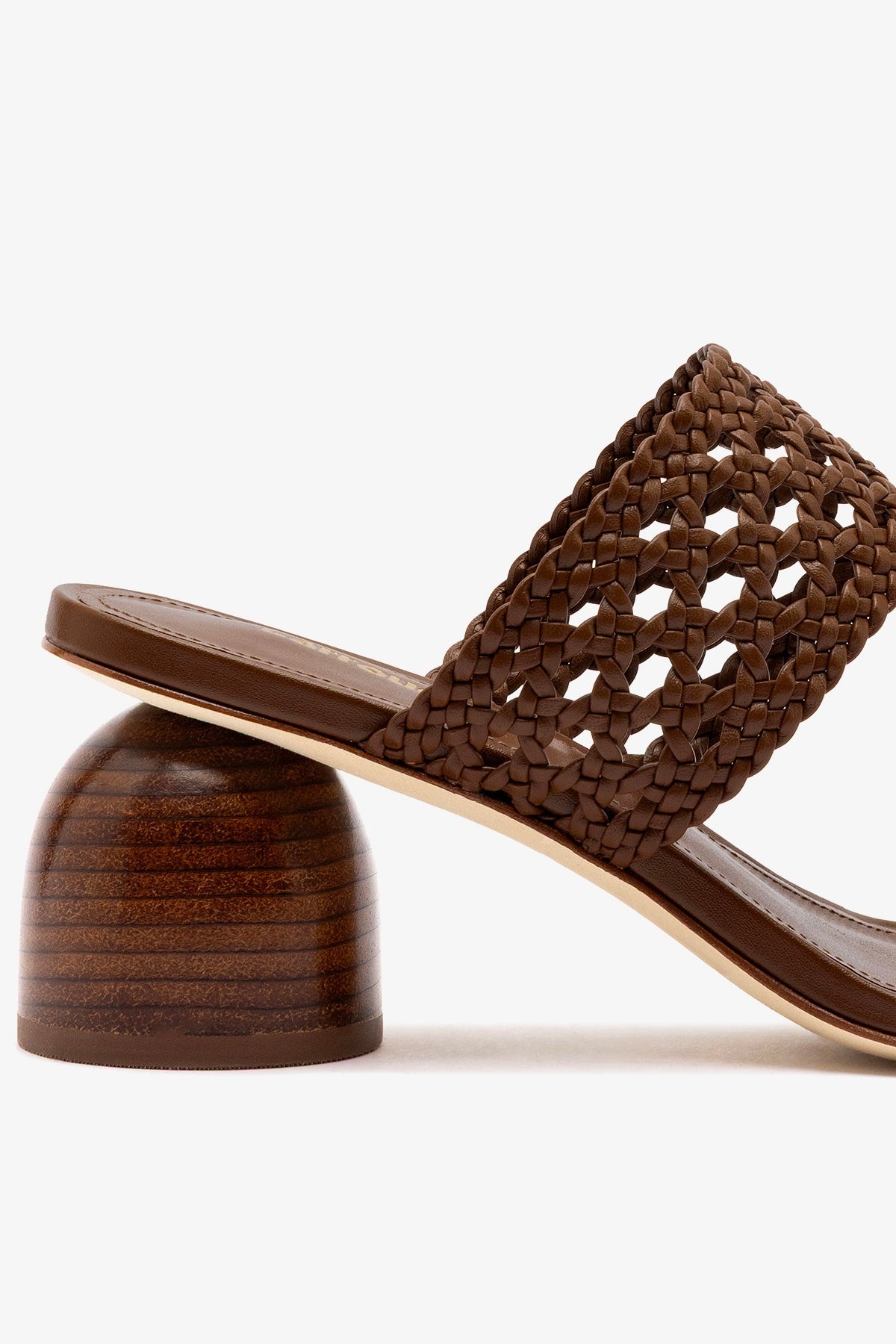 Larroude Dew Drop Macrame Sandal In Burnt Umber Leather