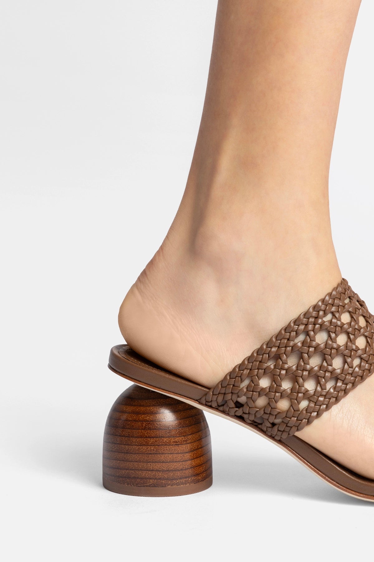 Larroude Dew Drop Macrame Sandal In Burnt Umber Leather