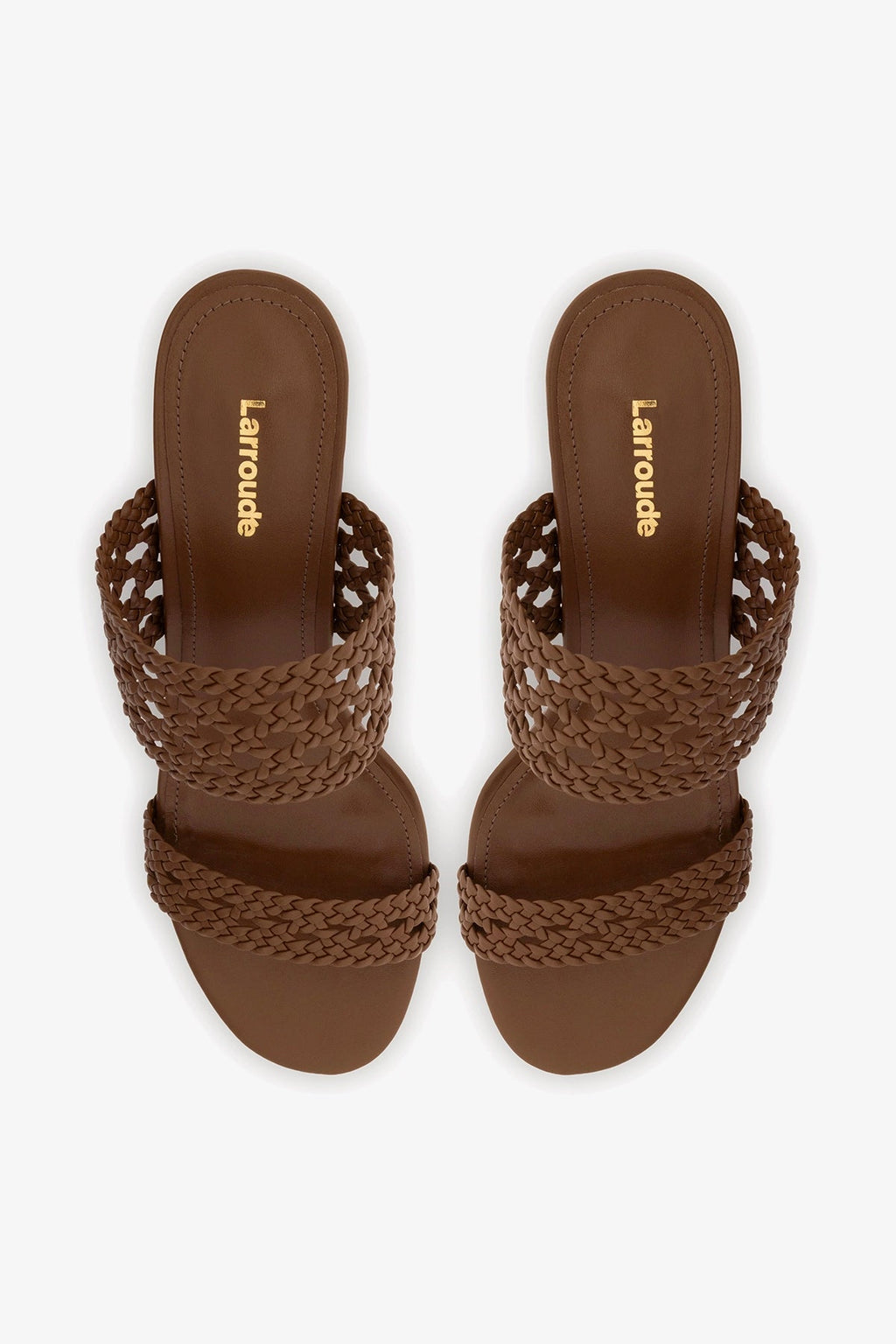 Larroude Dew Drop Macrame Sandal In Burnt Umber Leather