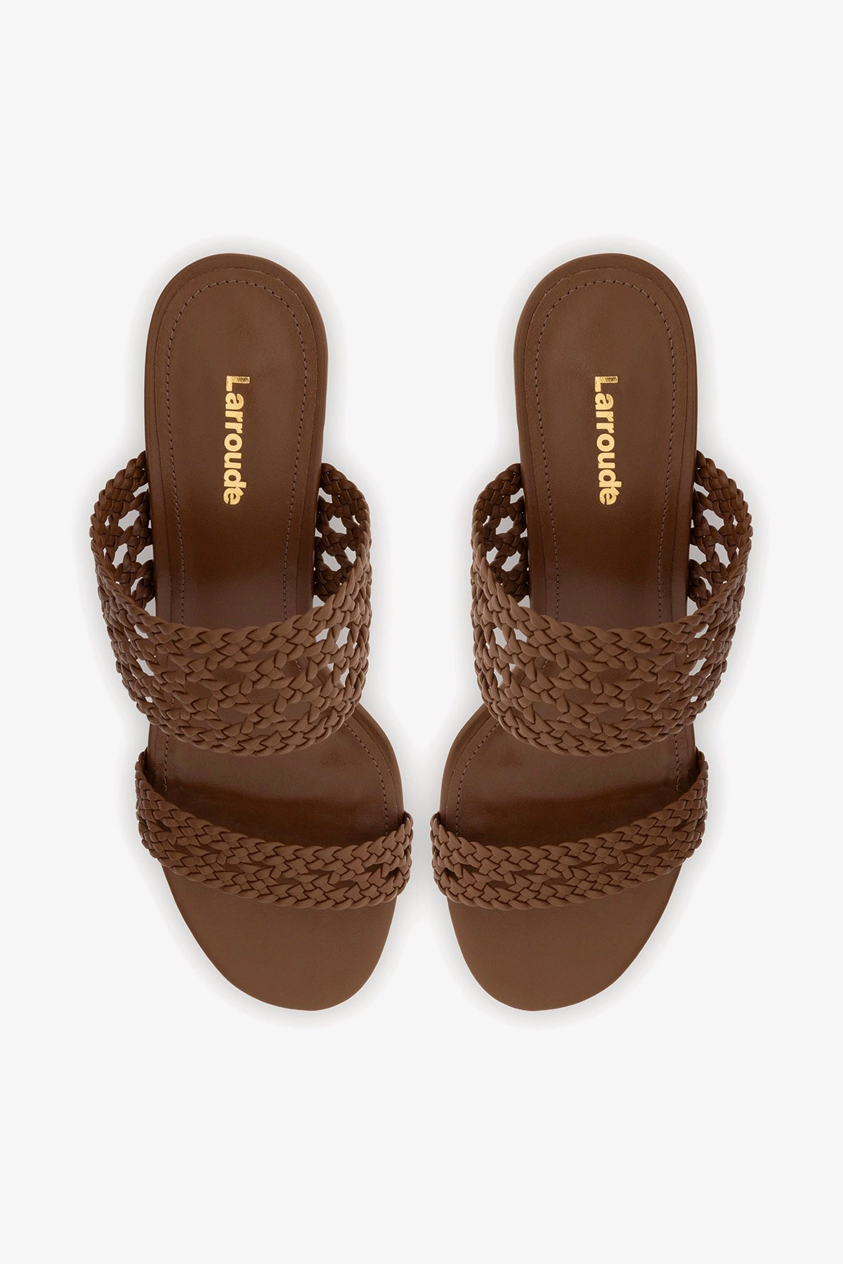 Larroude Dew Drop Macrame Sandal In Burnt Umber Leather