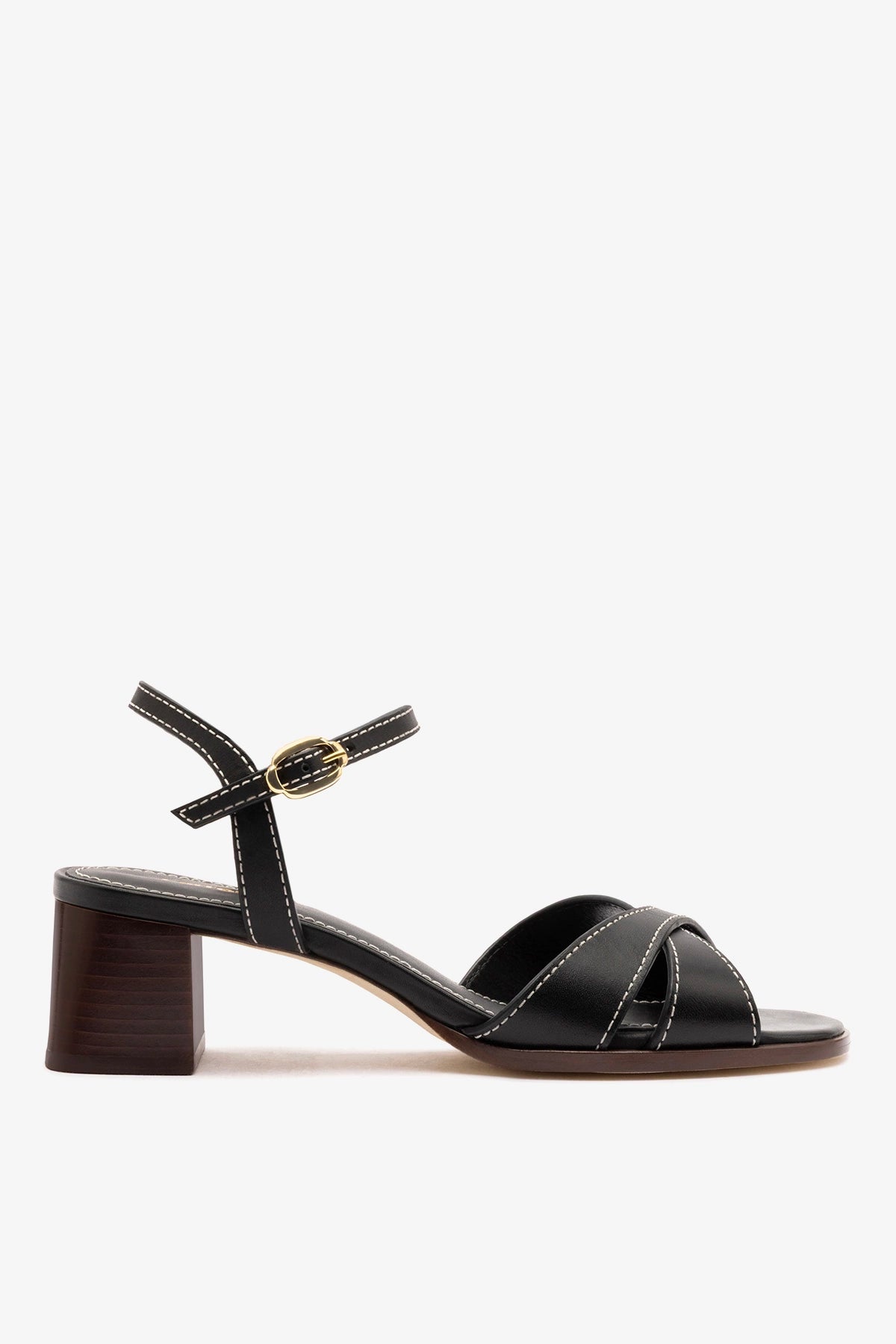 Larroude Roma Sandal In Vegetale Black Leather