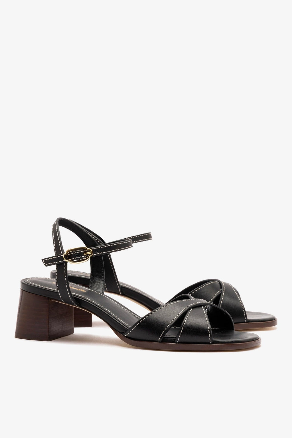 Larroude Roma Sandal In Vegetale Black Leather