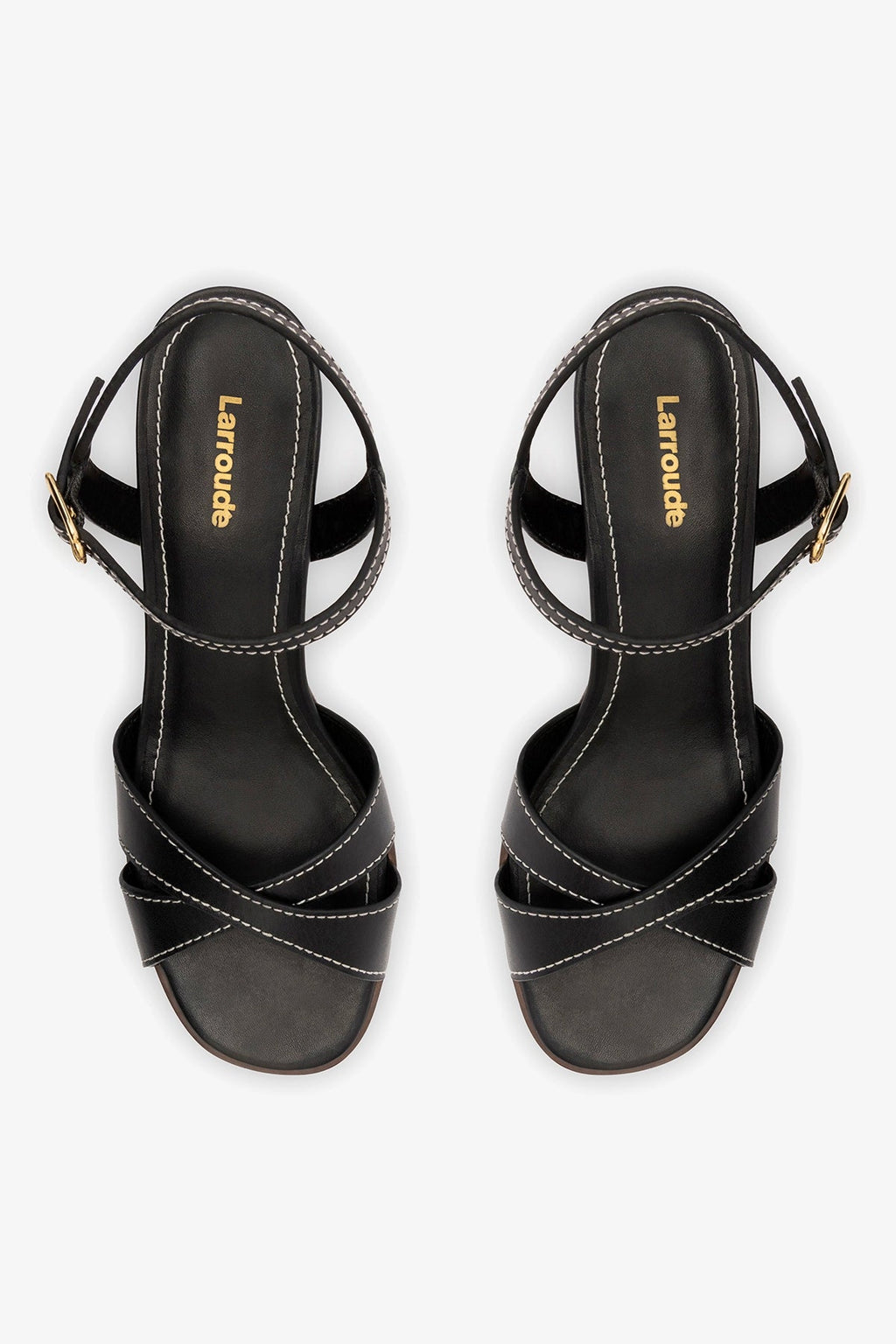 Larroude Roma Sandal In Vegetale Black Leather