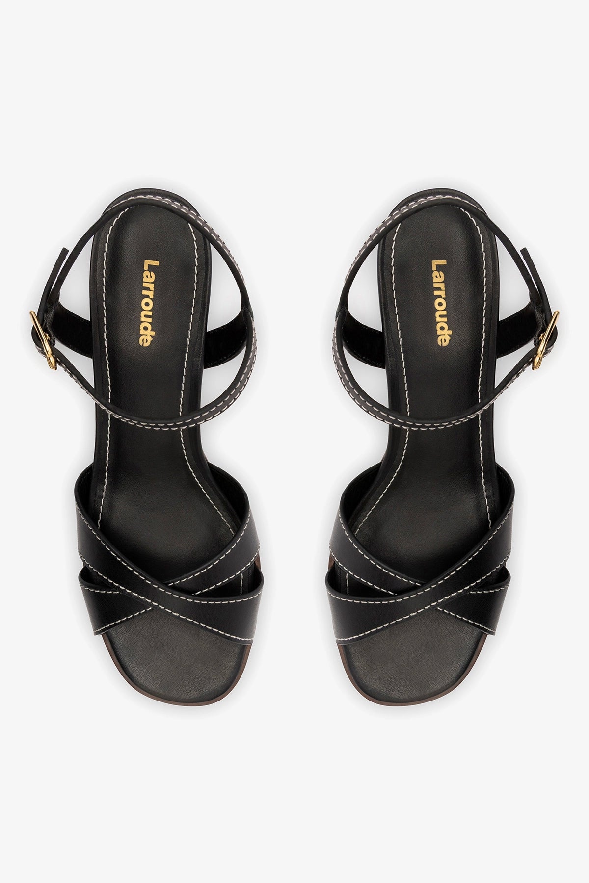Larroude Roma Sandal In Vegetale Black Leather