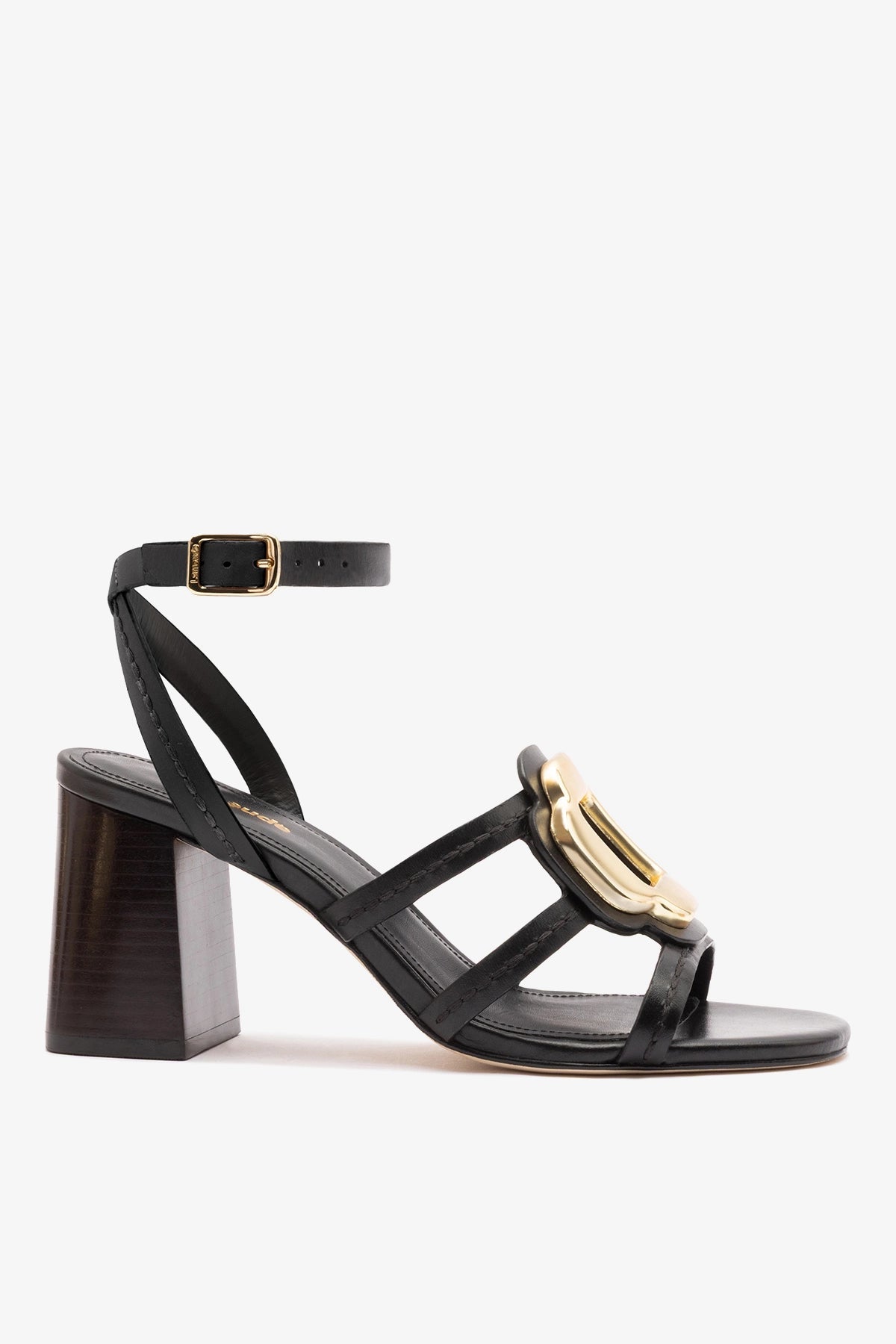 Larroude Margherita Block Sandal Black Leather