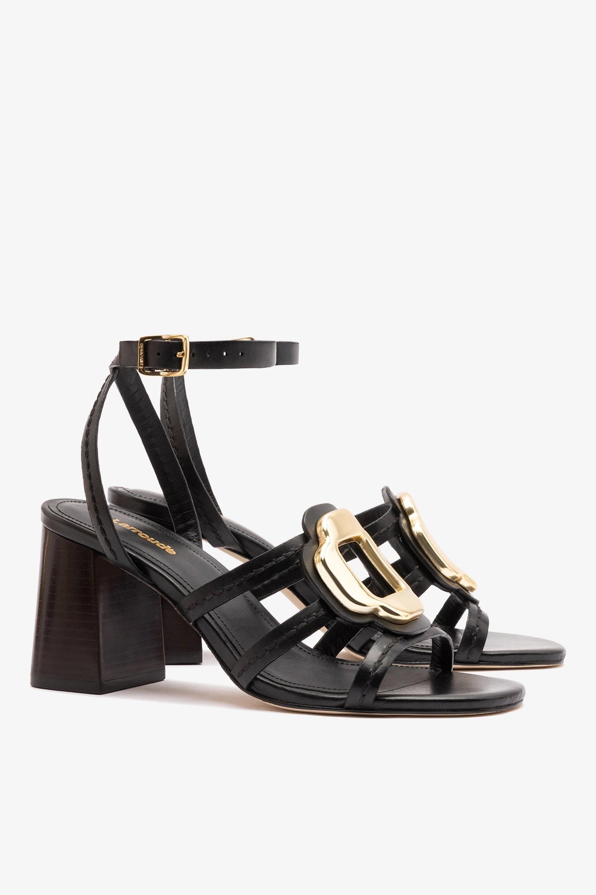 Larroude Margherita Block Sandal Black Leather