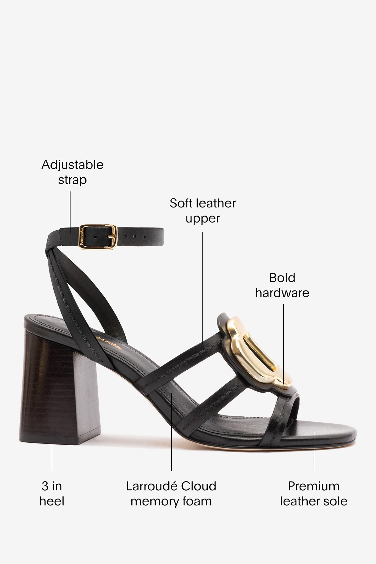 Larroude Margherita Block Sandal Black Leather