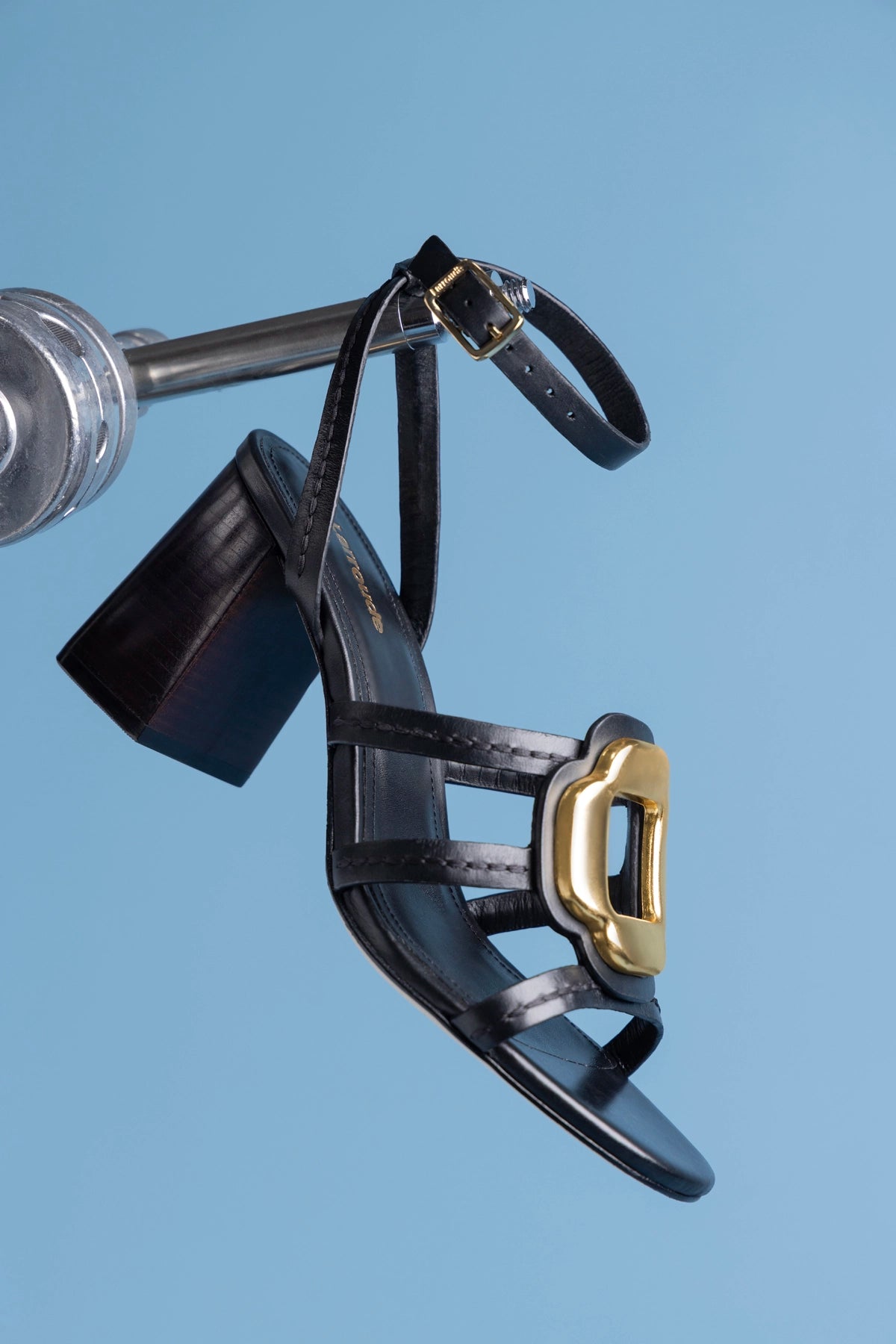 Larroude Margherita Block Sandal Black Leather