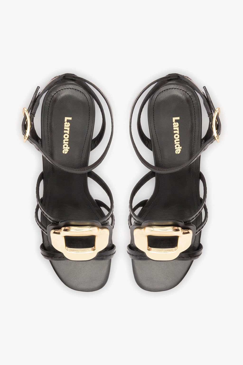 Larroude Margherita Block Sandal Black Leather