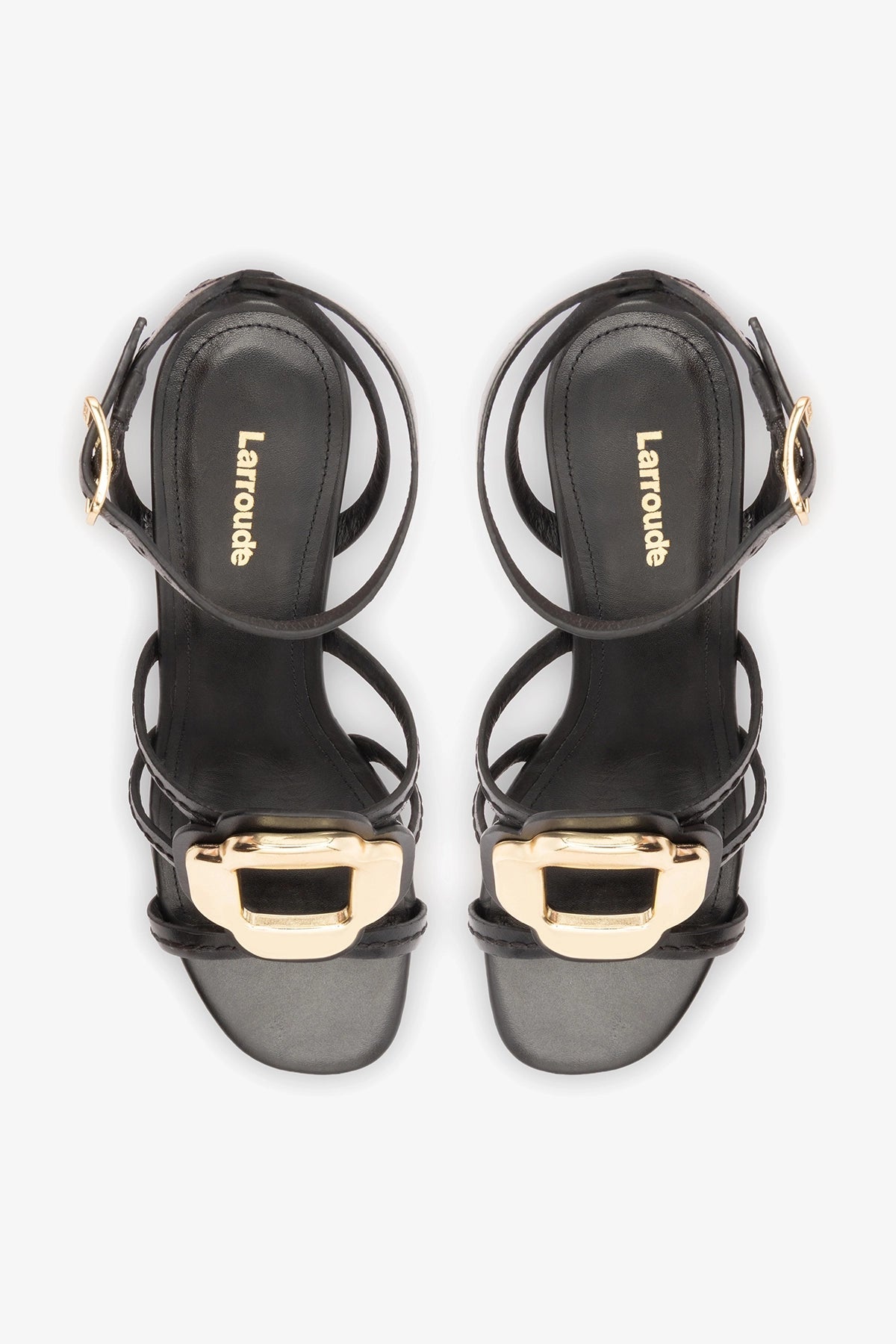 Larroude Margherita Block Sandal Black Leather