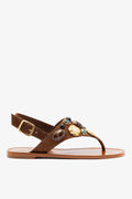 Larroude Talitha Flat Sandal In Brown Leather