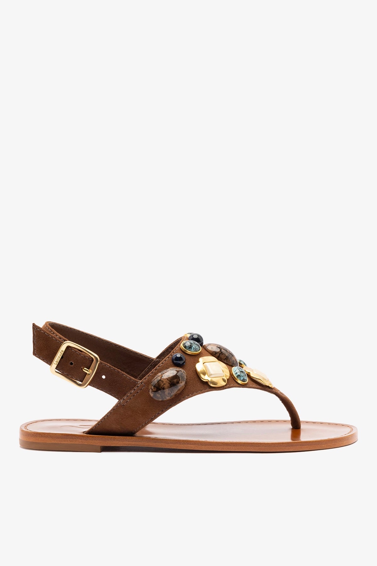 Larroude Talitha Flat Sandal In Brown Leather