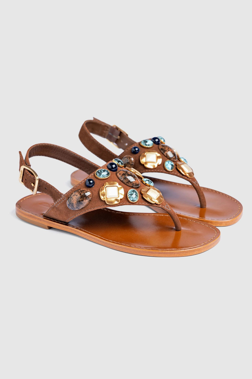 Larroude Talitha Flat Sandal In Brown Leather