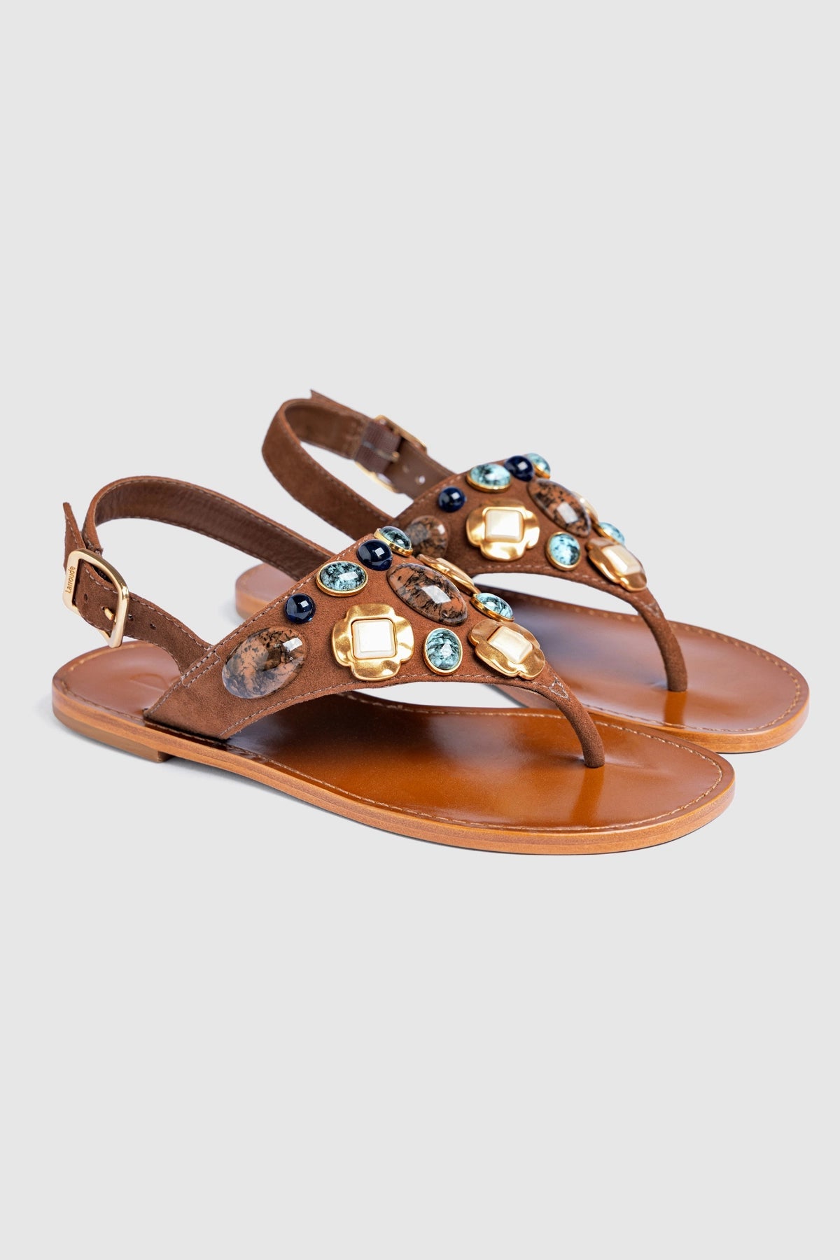 Larroude Talitha Flat Sandal In Brown Leather