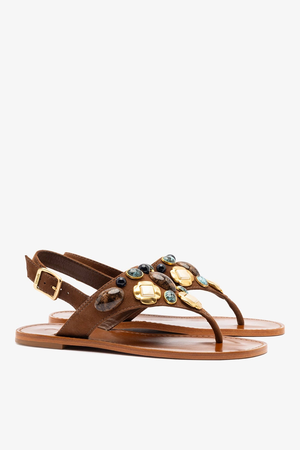 Larroude Talitha Flat Sandal In Brown Leather