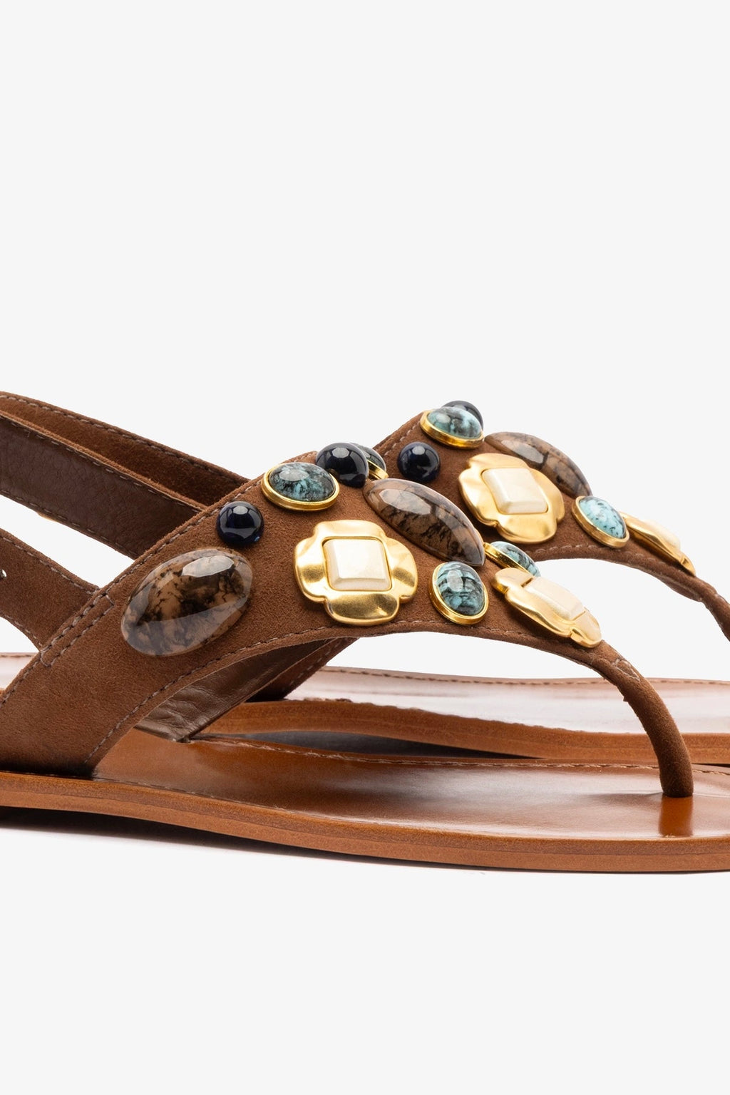 Larroude Talitha Flat Sandal In Brown Leather