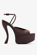 Larroude Larroudé x Nicolò B.: Lola Sandal Mahogany Satin