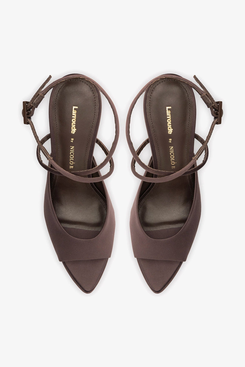 Larroude Larroudé x Nicolò B.: Lola Sandal Mahogany Satin