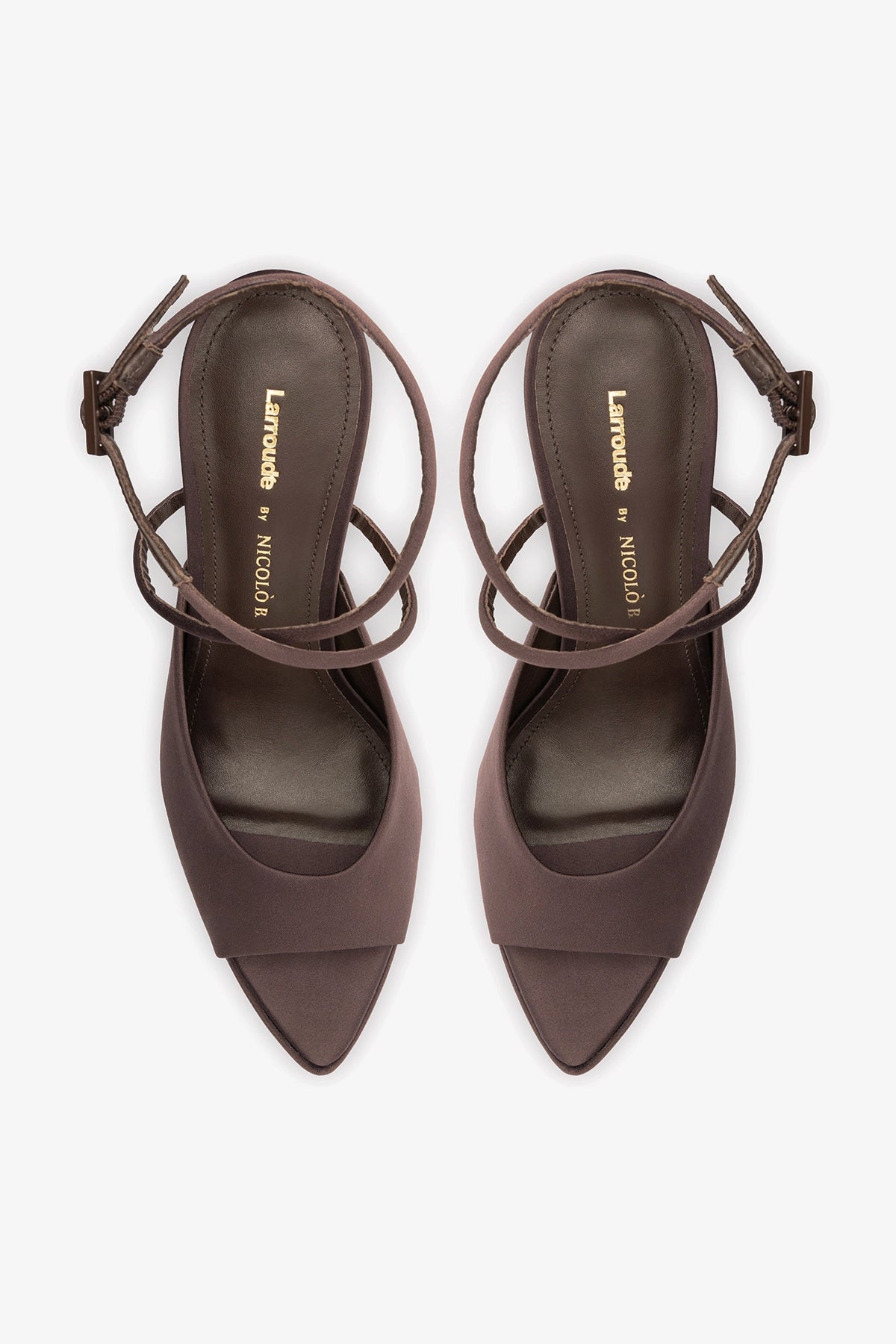 Larroude Larroudé x Nicolò B.: Lola Sandal Mahogany Satin