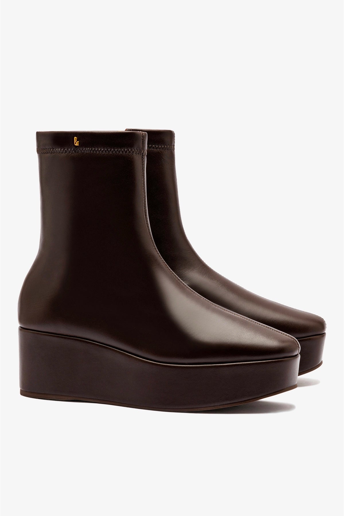 Larroude Dani Flatform Boot In Brown Leather