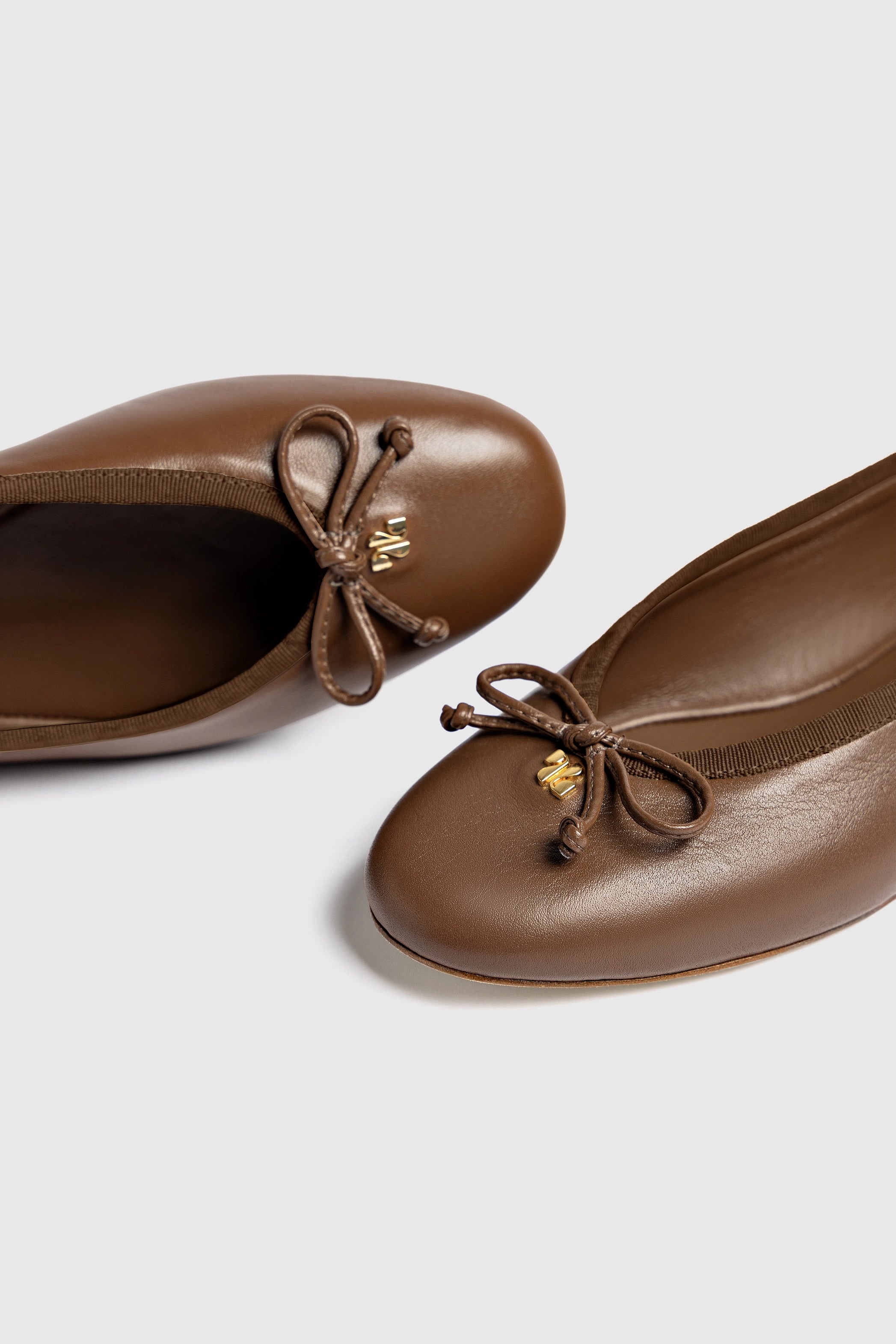 Larroude Pavlova Ballet Flat In Burnt Umber Leather