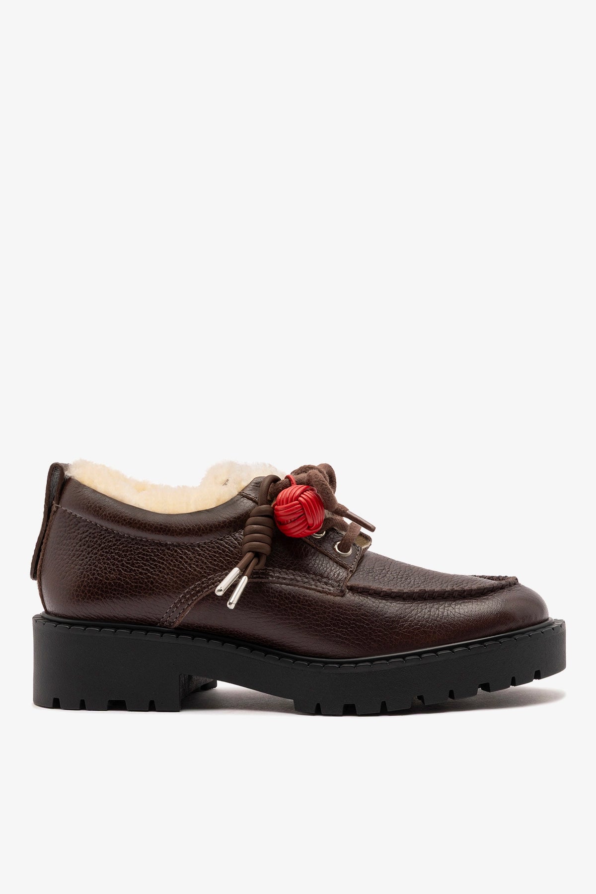 Larroude London Shearling Lace Up Loafer Brown Leather