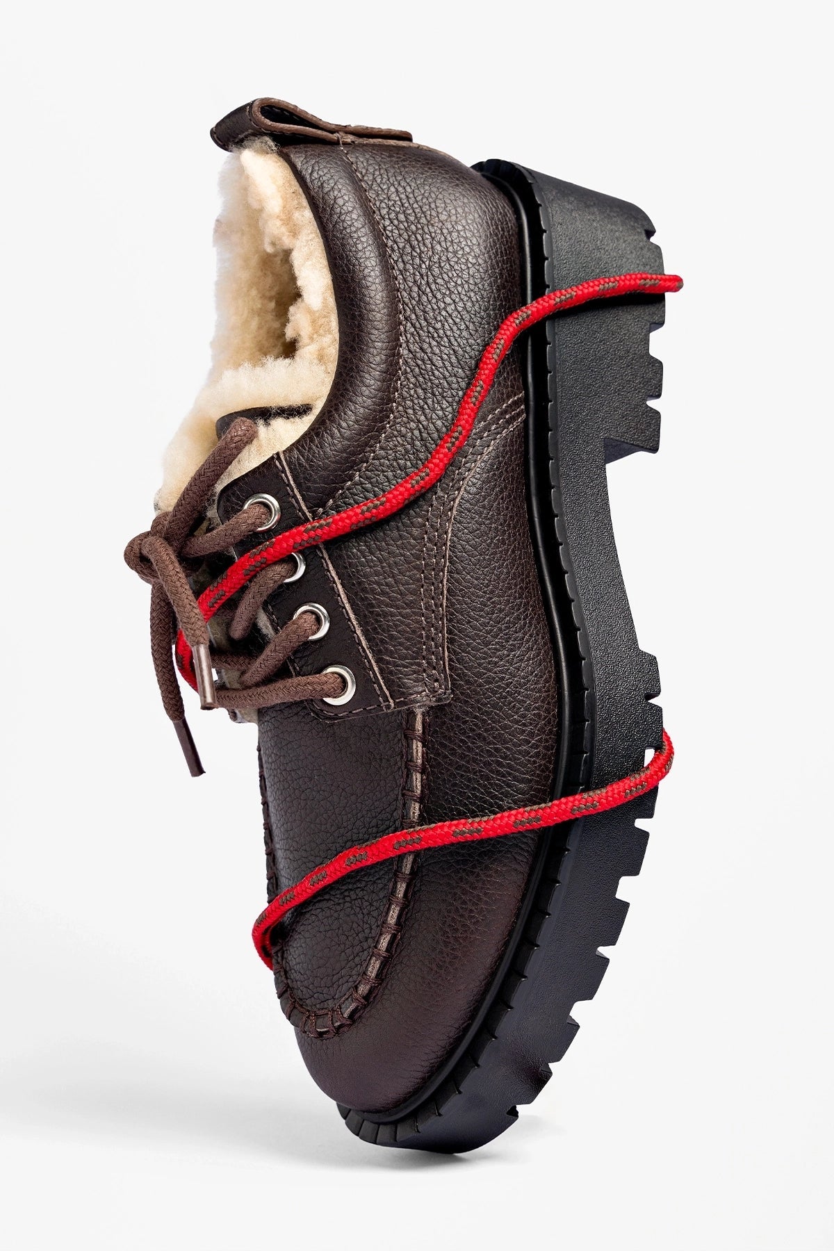 Larroude London Shearling Lace Up Loafer Brown Leather