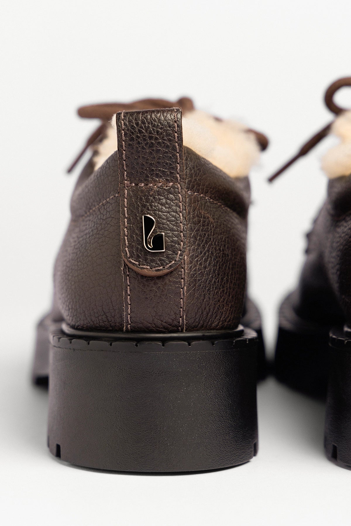 Larroude London Shearling Lace Up Loafer Brown Leather