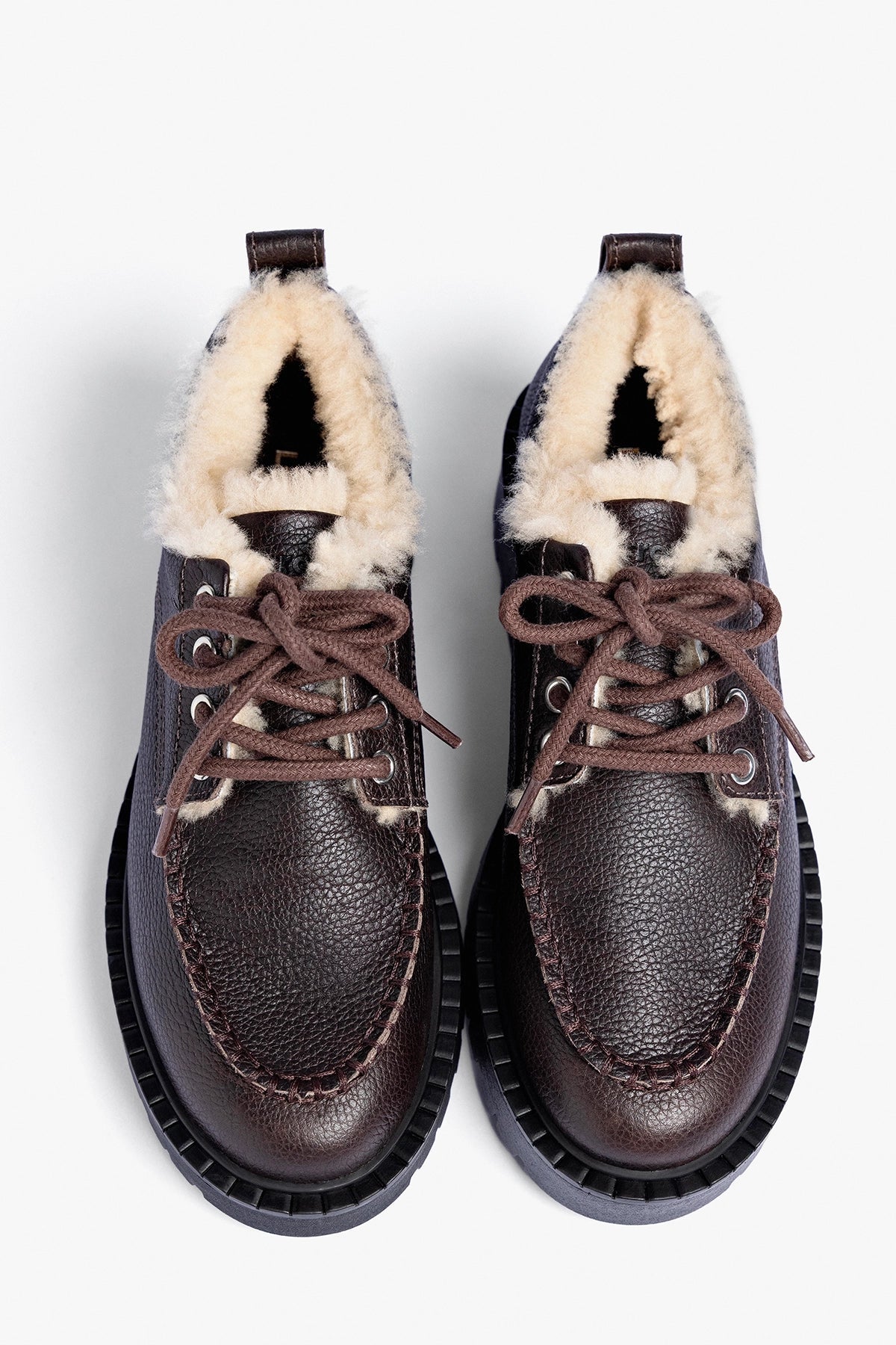 Larroude London Shearling Lace Up Loafer Brown Leather