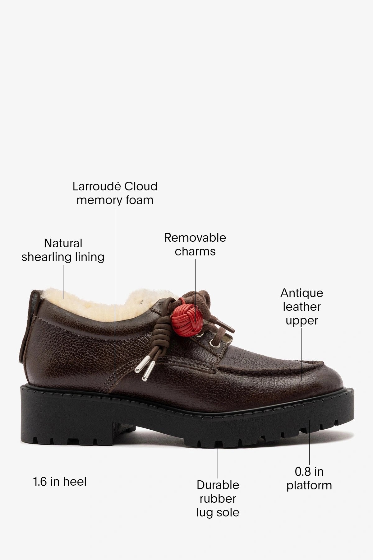 Larroude London Shearling Lace Up Loafer Brown Leather
