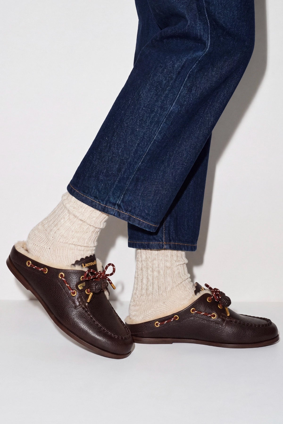 Larroude Cyprus Shearling Mule Brown Leather