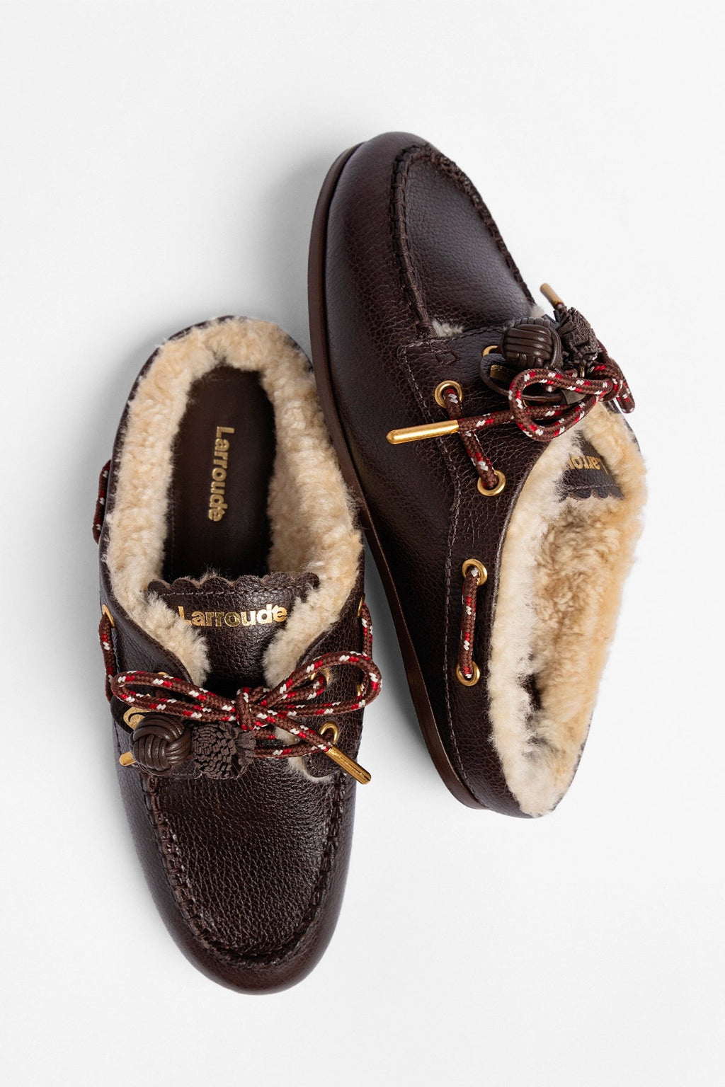 Larroude Cyprus Shearling Mule Brown Leather