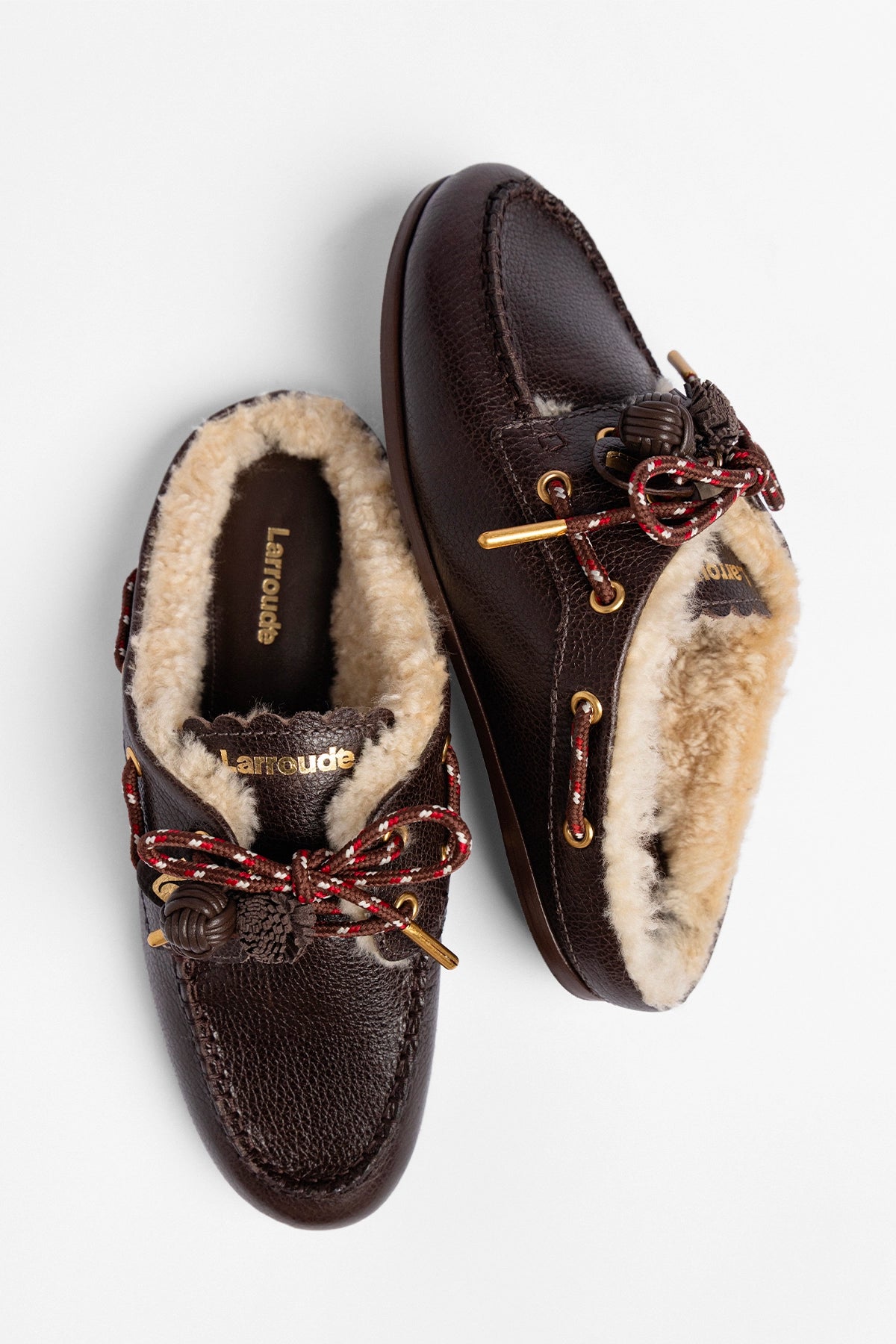 Larroude Cyprus Shearling Mule Brown Leather