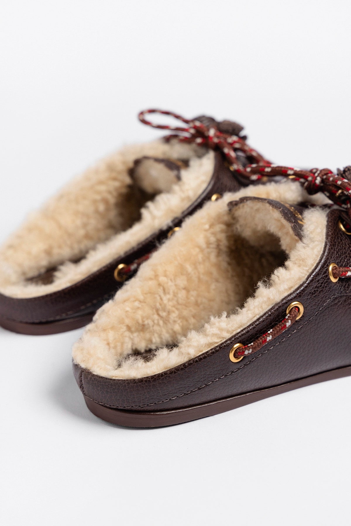 Larroude Cyprus Shearling Mule Brown Leather